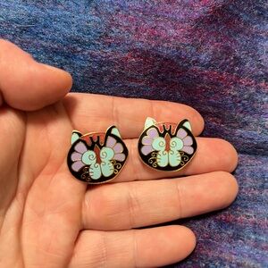 Vintage 90s Barbara Lavallee enamel cat earrings